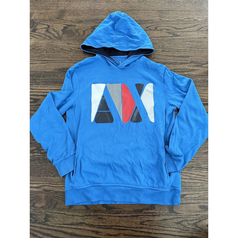 Armani Exchange Logo Hoodie Men’s Medium Cobalt Blue 100% Pima Cotton